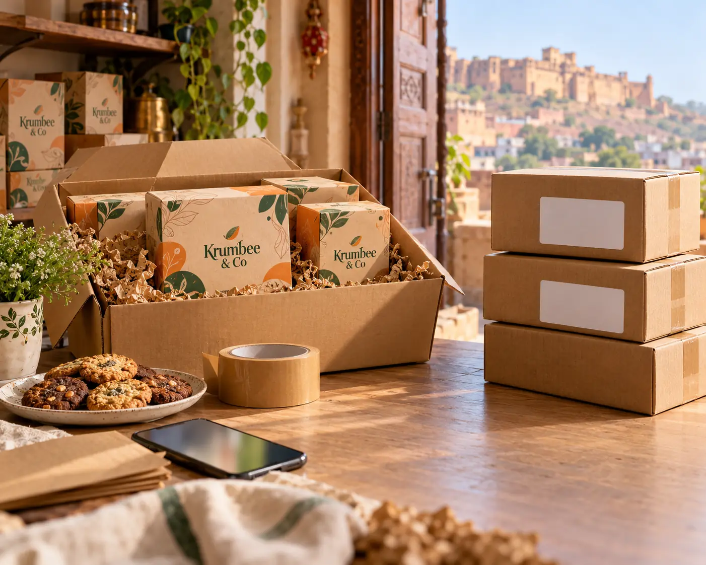 Krumbee & Co parcels packed and ready to travel across India
