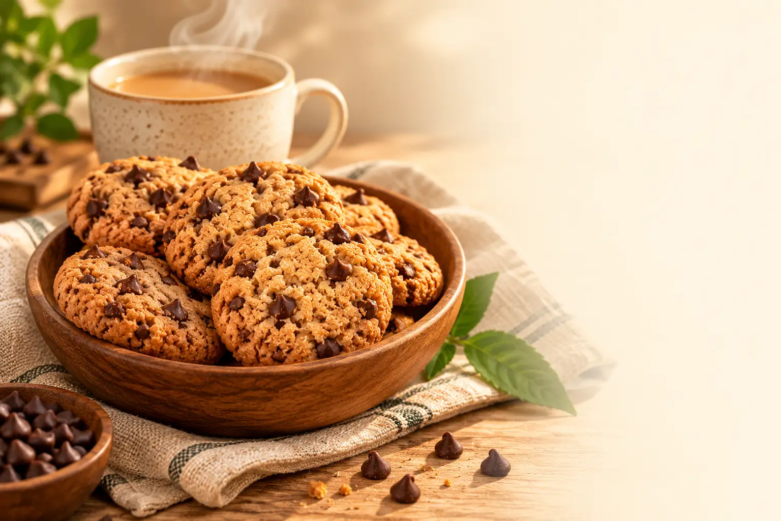 Chocochips served with a cup of tea