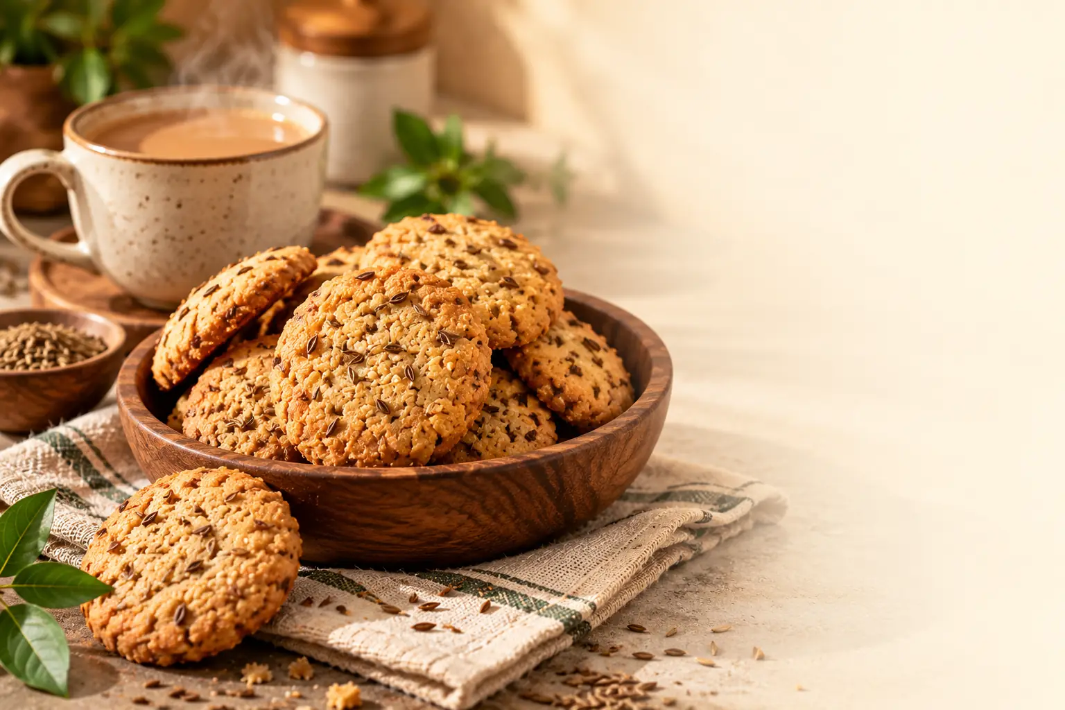 Shahi jeera cookies served with a cup of tea